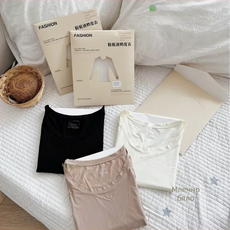 Ултратънък дамски базов слой с кръгъл деколте, дълги ръкави, нейлон, термо бельо