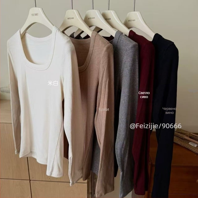 Дамска термо-блуза с дълъг ръкав, квадратно деколте, ултра тънка вискоза, прилегнал силует.