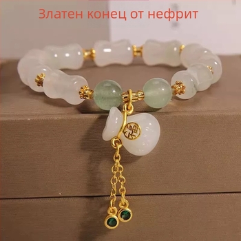 Природна златиста нефритова гривна за жени, дизайн с бамбукови звена, едноредна ръчна гривна