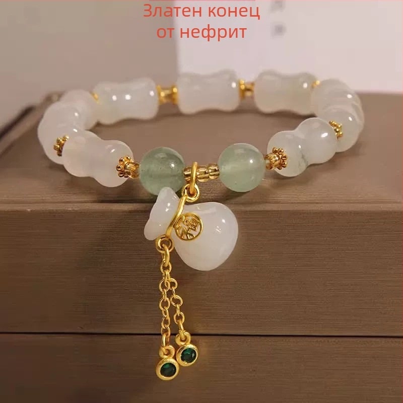 Природна златиста нефритова гривна за жени, дизайн с бамбукови звена, едноредна ръчна гривна