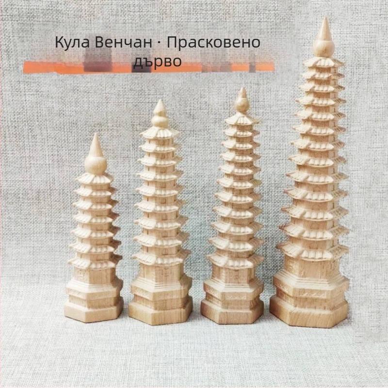 Дървена резбована Wenchang Tower за бюро - офисна декорация от прасковово дърво