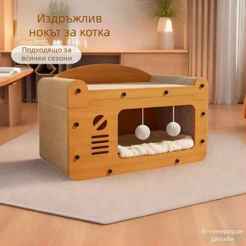 Голяма котешка къща с вертикална драскаща дъска и тунел, играчка за самостоятелно забавление, без власинки, издръжлива драскаща повърхност