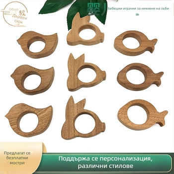 Детска дървена играчка за никнене на зъби с животински мотиви