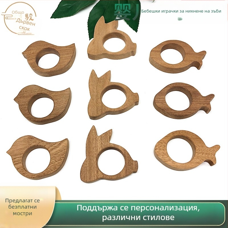 Детска дървена играчка за никнене на зъби с животински мотиви