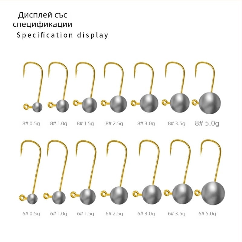 Кука със оловна глава, размер 6/8, златиста с зелени акценти, за риболов