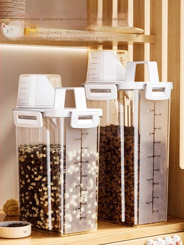 Контейнер за съхранение на храна за котки и кучета с вакуумно запечатване, влагоустойчив съд за домашни любимци