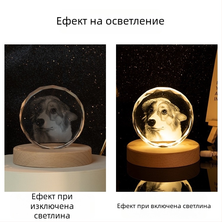 Креативен кристален орнамент с вътрешно гравирана снимка, DIY модел, дървена основа, настолен подарък, едро