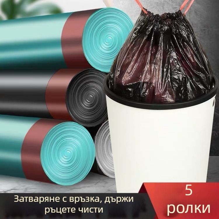Торба за боклук с връзка, домашна, преносима, удебелена, икономична, за кухня, среден и голям размер, пластмасова торба за кошче