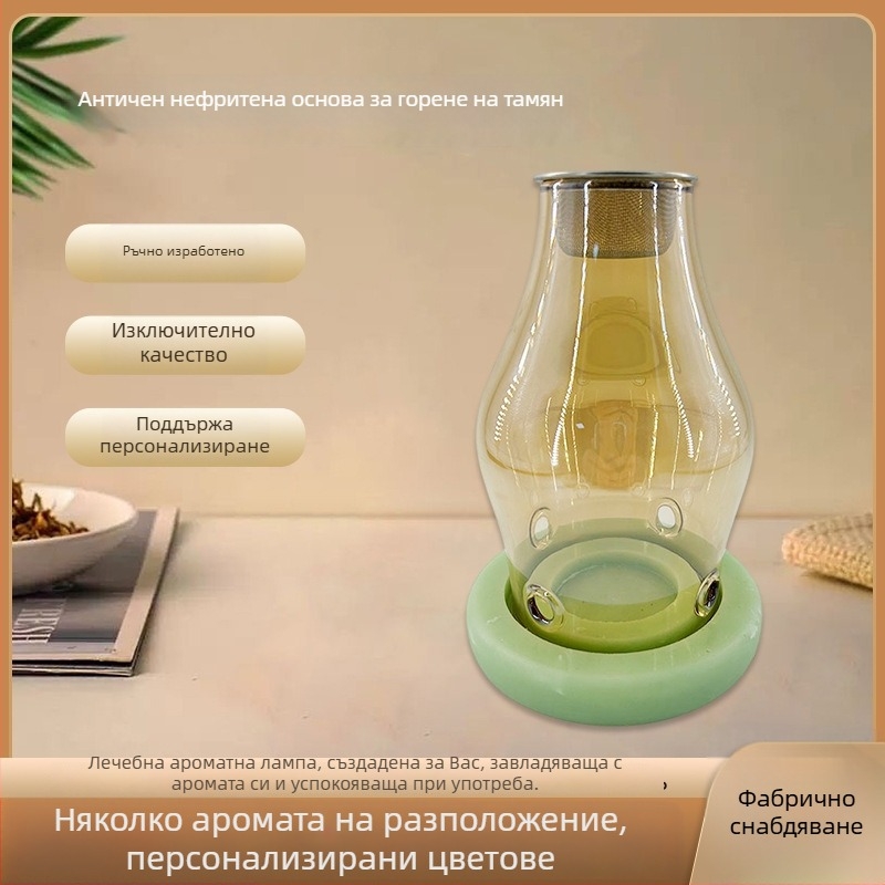 Природен бял нефритов горелник за свещи и аромати, китайски стил, домашна ароматерапия, восъчна лампа, декоративна за чайна стая със стъклен капак