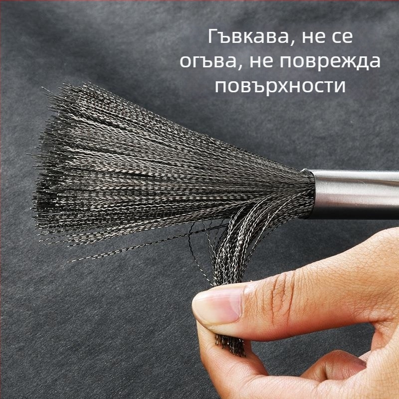 Четка за тенджери от неръждаема стомана с дълга дръжка за почистване на упорни петна, кухненска, закачваща се