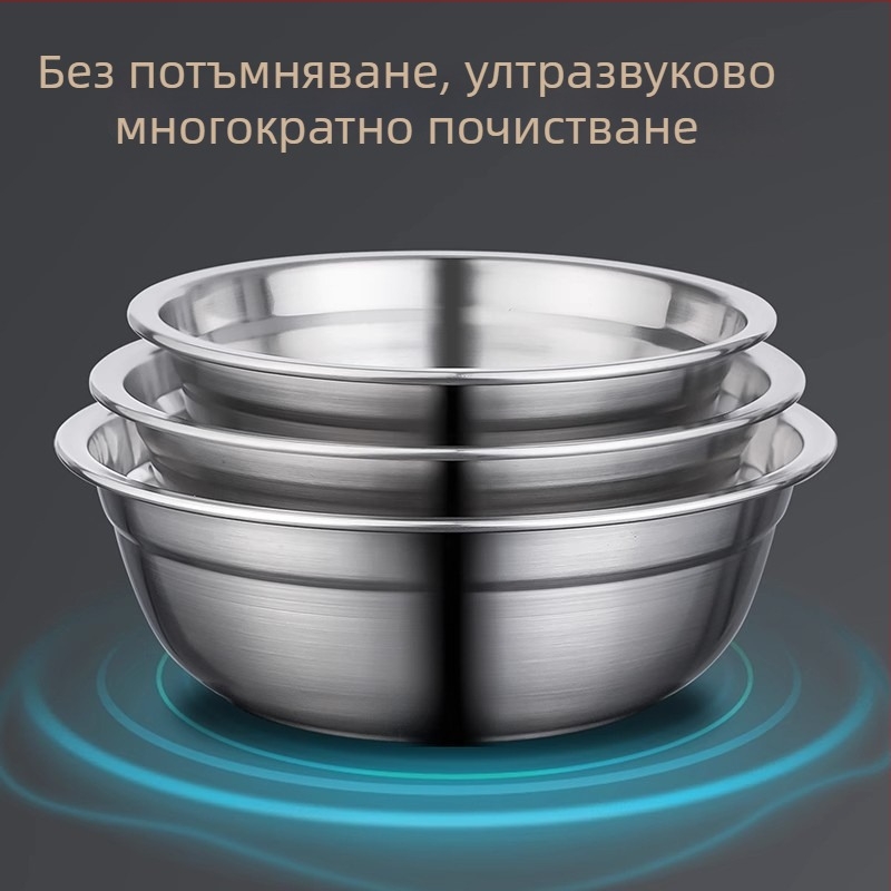 петчленен комплект от 304 неръждаема стомана за кухня: здрав и мултифункционален набор, включва супена купа, купа за миене, съд за подправки и кръгла чиния.