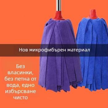 Микрофибърен моп за мокро и сухо почистване, с кръгла глава за дървени подове