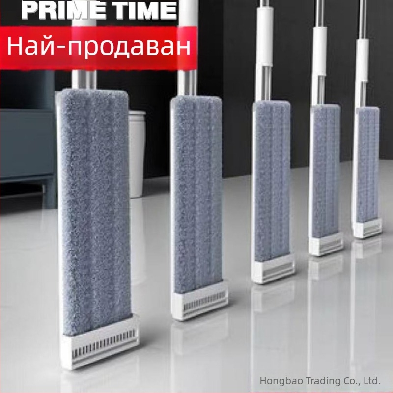 Безконтактно плоско моп за домашна употреба, сухо и мокро двойно приложение, едно стъпково почистване, абсорбиращ микрофибър за пода, с ролковMechanизъм за изцеждане