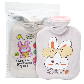 Гореща бутилка за вода, напълнена с вода, загрява корема и леглото, старомоден плътен плюшен дизайн с карикатурен принт, голям капацитет, взривозащитена