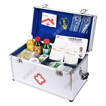 Домашен медицински комплект от алуминиева сплав, преносима кутия за първа помощ с 3 отделения