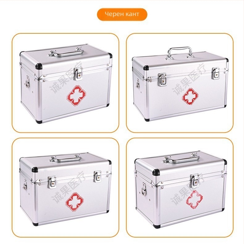 Домашен медицински комплект от алуминиева сплав, преносима кутия за първа помощ с 3 отделения