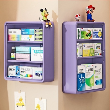 Многослойна стенна аптечка за дома, прозрачен корпус, голям капацитет, без пробиване