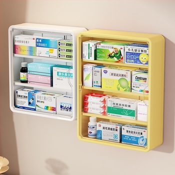 Многослойна стенна аптечка за дома, прозрачен корпус, голям капацитет, без пробиване