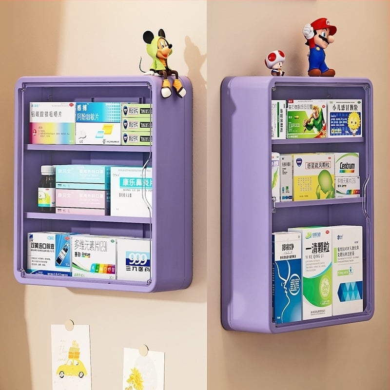 Многослойна стенна аптечка за дома, прозрачен корпус, голям капацитет, без пробиване