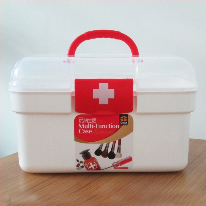 Пластмасова компактна аптечка за дома с отделения за лекарства
