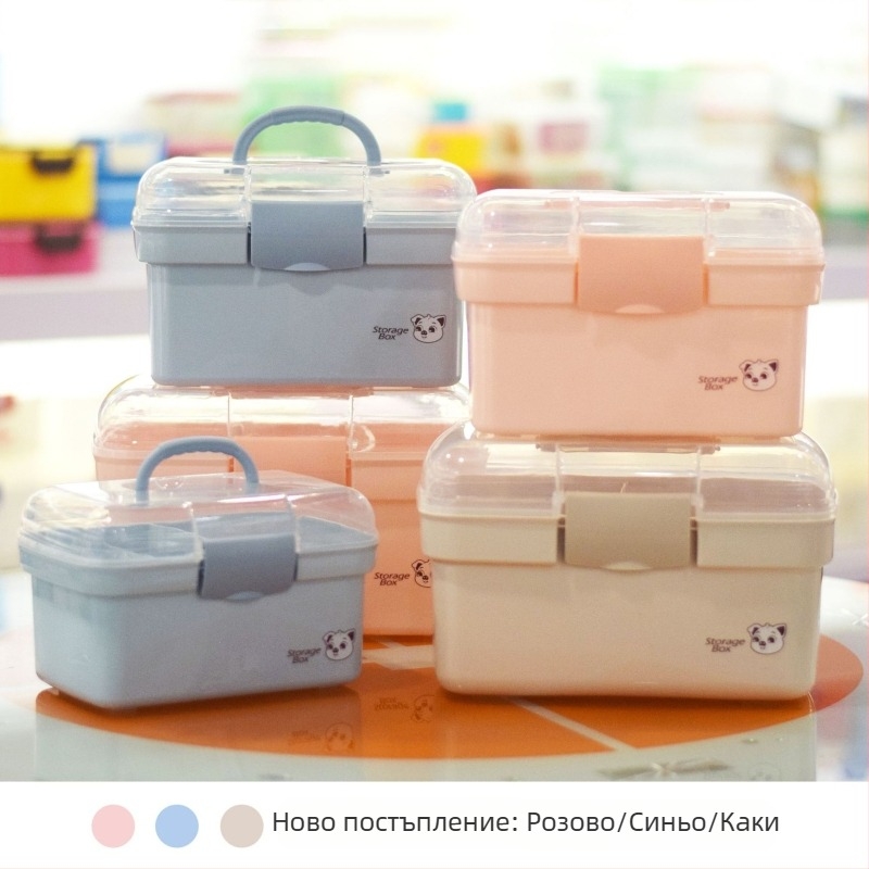 Пластмасова компактна аптечка за дома с отделения за лекарства