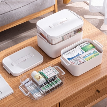 Домашна преносима аптечка за първа помощ с две отделения, голям капацитет и удобна дръжка