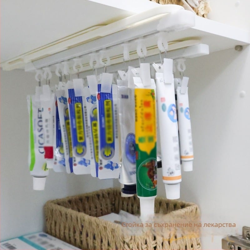 Изтеглящ се държач за мазила с плъзгащи щипки, без пробиване, подвесен органайзер за лекарства на врати на шкаф