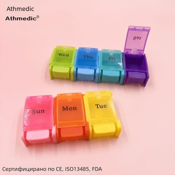 Цветен седмичен органайзер за таблетки с 7 отделения, преносима прахозащитна кутия за лекарства