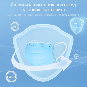 Възрастни медицински хирургически маски, еднократни, трислойни, с мелт-блоуннетъкан текстил, стерилни, 10 броя