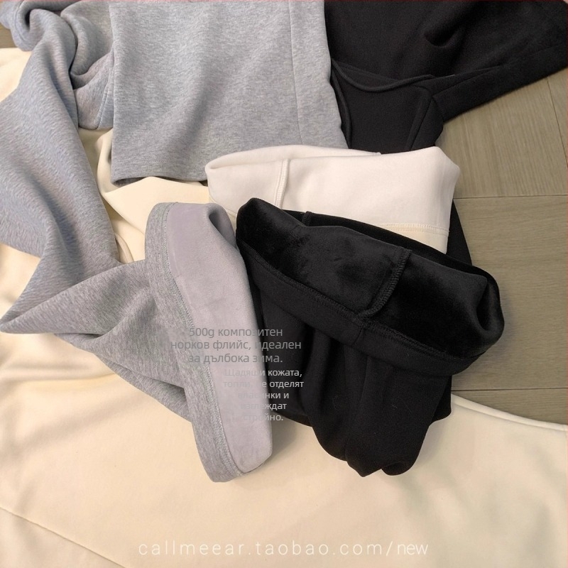 CallmeEar Зимни подплатени флисови спортни панталони за жени, средно-ниска талия, свободен прав крой, широки крачоли, ежедневни панталони