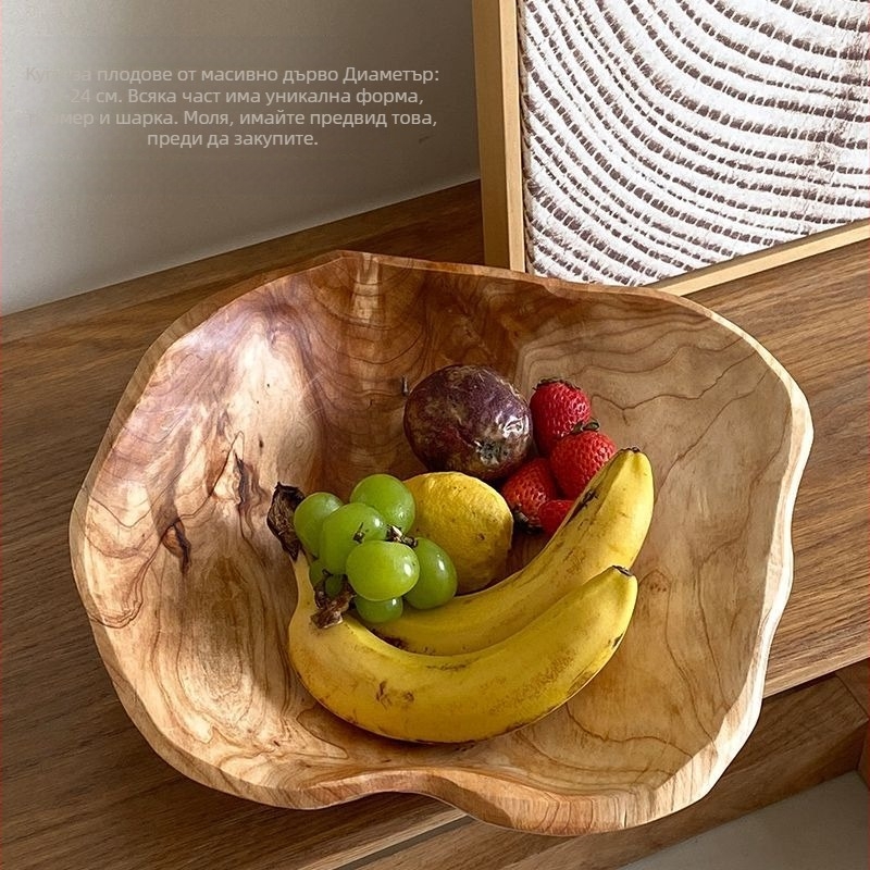 Плодова плоча от твърдо дърво с коренова резба, естествен дървен съд за сервиране