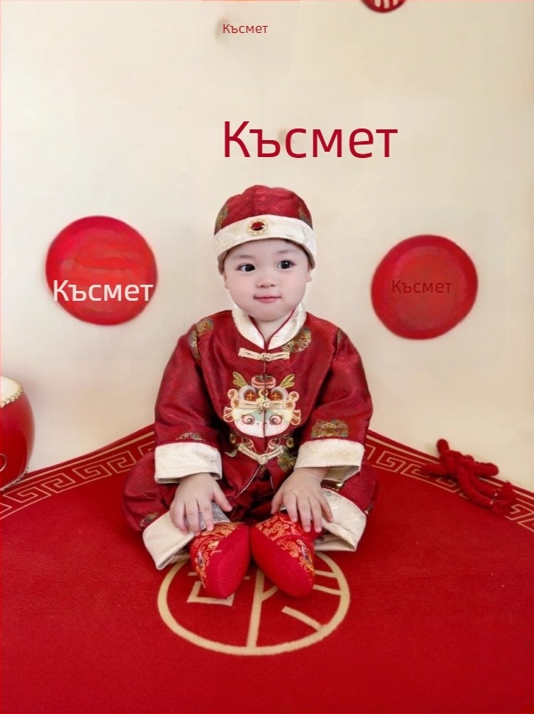 Пролетно-есенен костюм за бебета момчета, 2025 нов модел, празничен костюм за първи рожден ден, стил Тан
