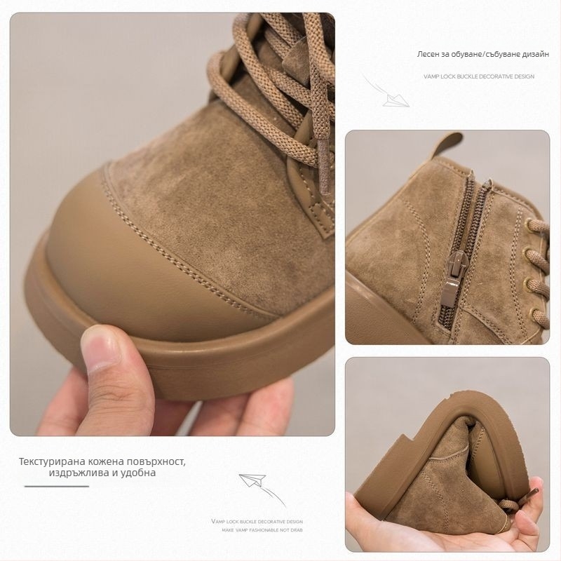 Момичешки мартин ботуши за есено-зимния сезон, детски къси ботуши с подплата, модел 2025