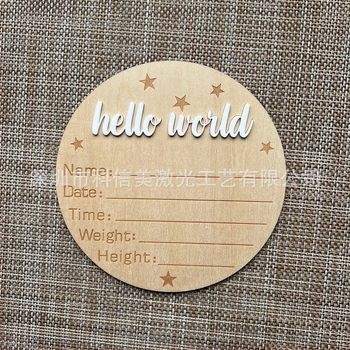 Hello World дървен знак за бебета – реквизит за снимки, месечни дървени плочки от басово дърво