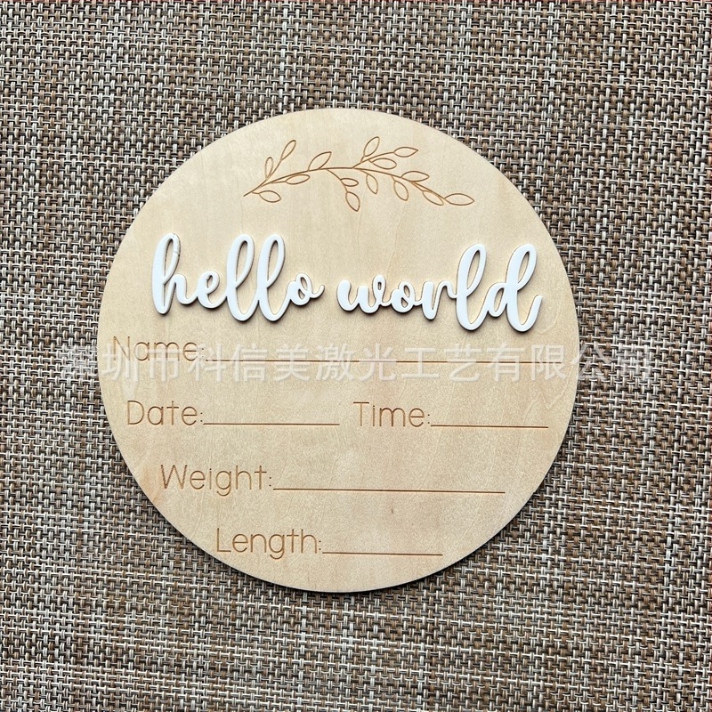 Hello World дървен знак за бебета – реквизит за снимки, месечни дървени плочки от басово дърво