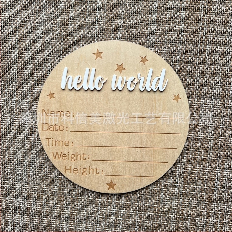 Hello World дървен знак за бебета – реквизит за снимки, месечни дървени плочки от басово дърво