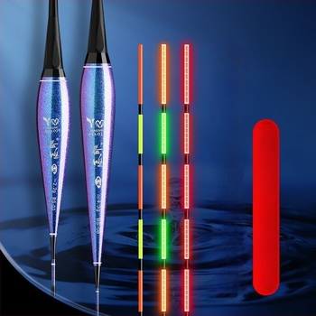 Поплавък за риболов с променящ се цвят и нощно светване, хамелеоново тяло, високочувствителен електронен поплавък, сензор за гравитация, дневно/нощно използване