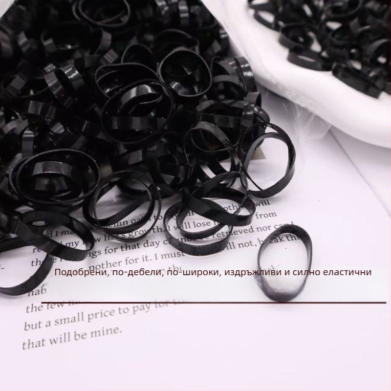 Черна ластичка за коса с малък кръг, висока еластичност, устойчива и щади косата, с малка кожена кутия, за деца