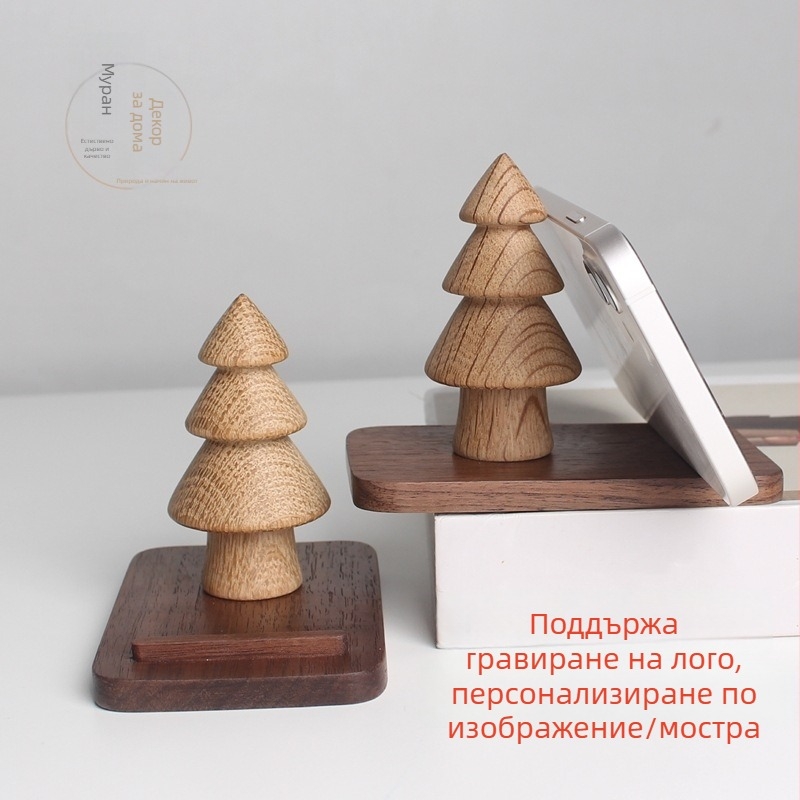 Креативна дървена подставка за телефон, дървен декоративен елемент във формата на дърво, минималистична стойка за мобилен телефон