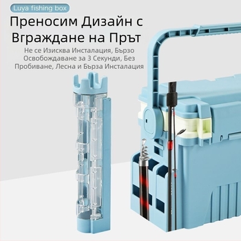 Мултифункционална кутия за примамки за риболов, с държач за пръчки, външна кутия за риболовни принадлежности, голям капацитет