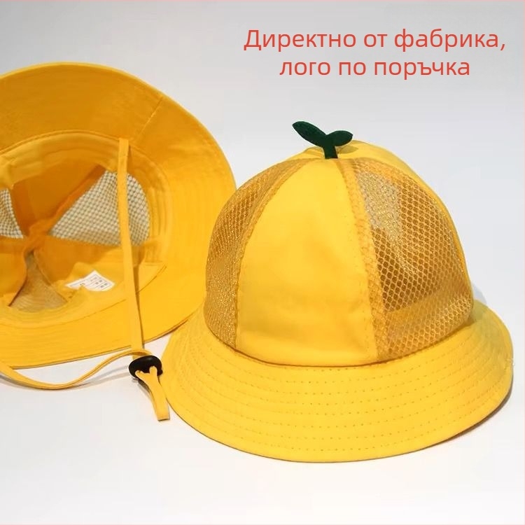 Детска жълта шапка-кофа за пролетни разходки — слънцезащита, широк ръб, корейски стил, сладък и универсален дизайн