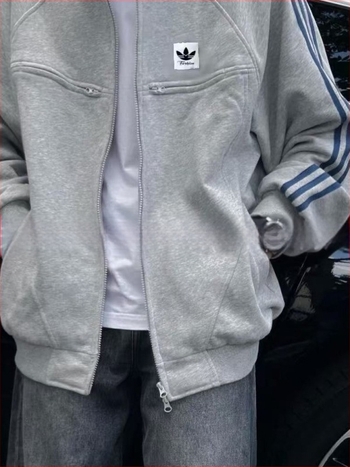 2025 есенно-зимно унисекс спортно-ежедневно яке с три ивици и буквена бродерия