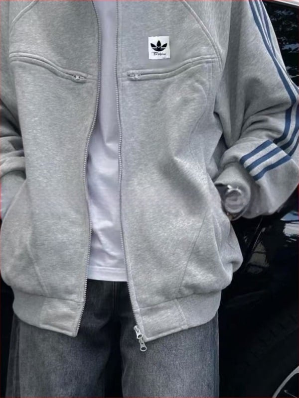 2025 есенно-зимно унисекс спортно-ежедневно яке с три ивици и буквена бродерия