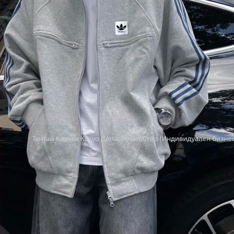 2025 есенно-зимно унисекс спортно-ежедневно яке с три ивици и буквена бродерия