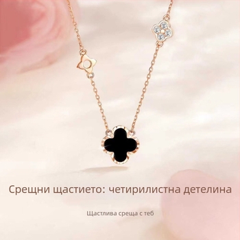Колие с четирилистна детелина от S999 чисто сребро за жени, регулируем синджир 21–50 см