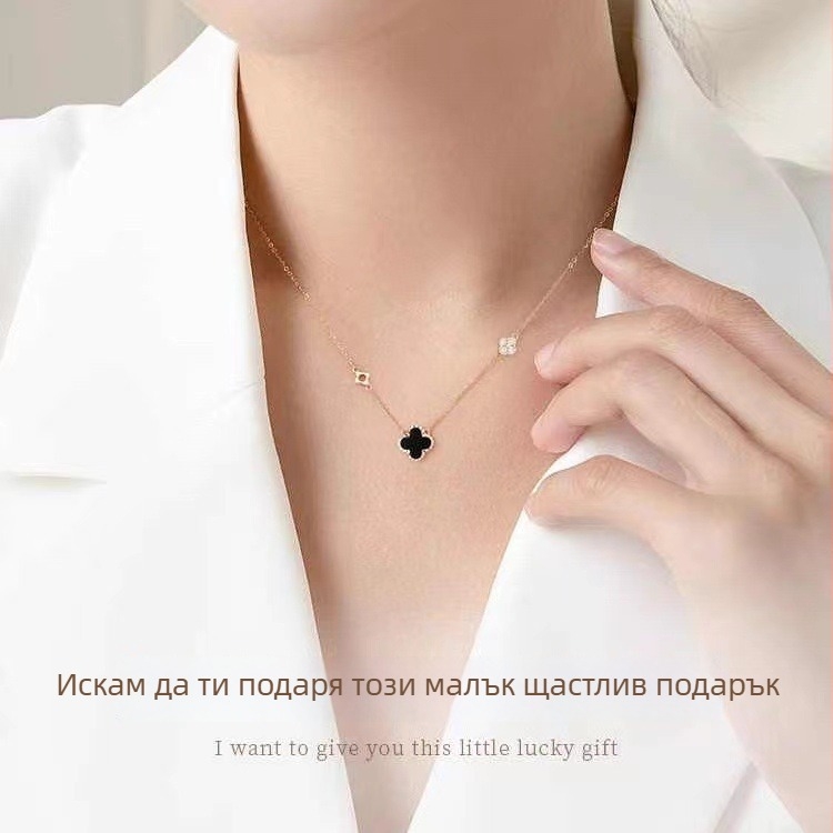 Колие с четирилистна детелина от S999 чисто сребро за жени, регулируем синджир 21–50 см