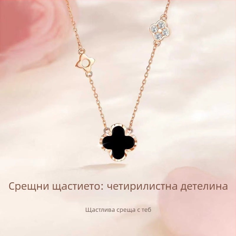Колие с четирилистна детелина от S999 чисто сребро за жени, регулируем синджир 21–50 см