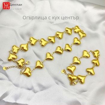 Френски стил, кухо сърце от неръждаема стомана, дамско колие за ключица, 18K златно покритие