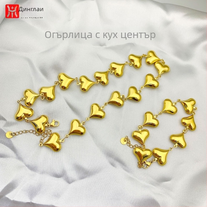 Френски стил, кухо сърце от неръждаема стомана, дамско колие за ключица, 18K златно покритие