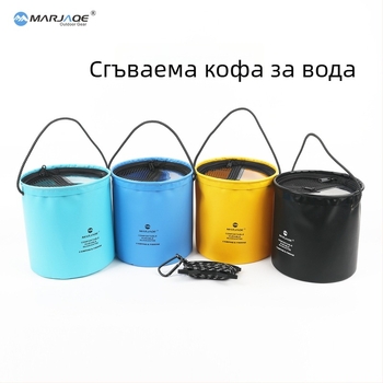 Сгъваема кофа за вода за риболов, кофа за живи риби, открит риболов, многофункционална кофа за риболовни принадлежности с 5 м въже